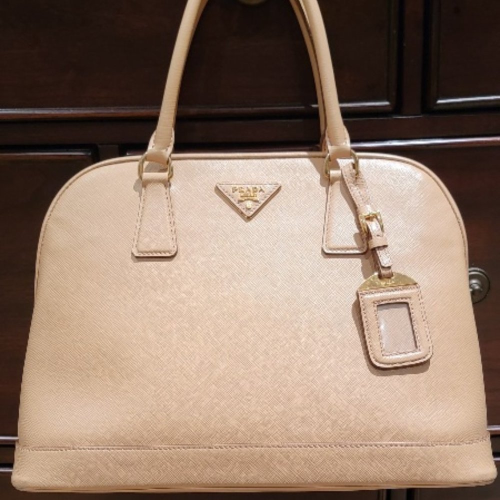Prada Saffiano Promenade Light Hazelnut Leather Large Handbag